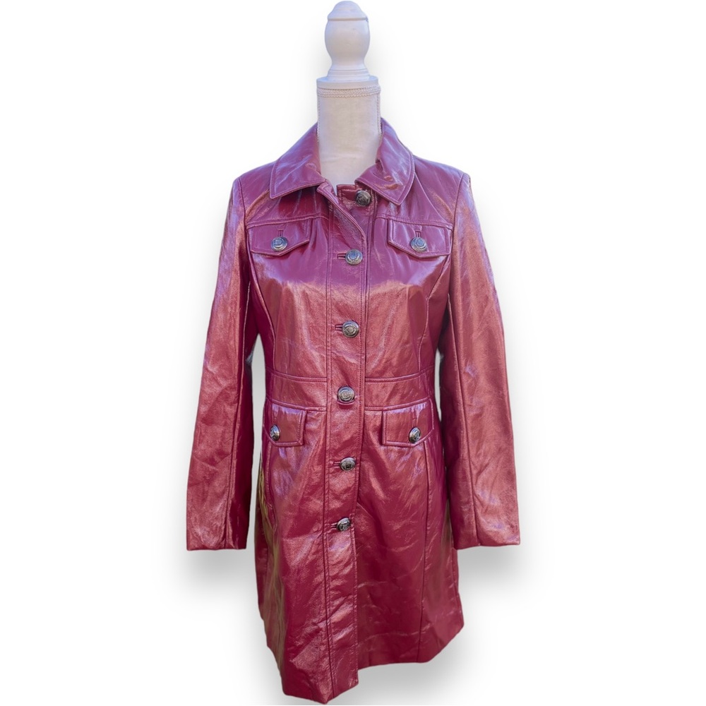 Karl Lagerfeld Paris Faux Leather Crinkle Wine Jacket size 6